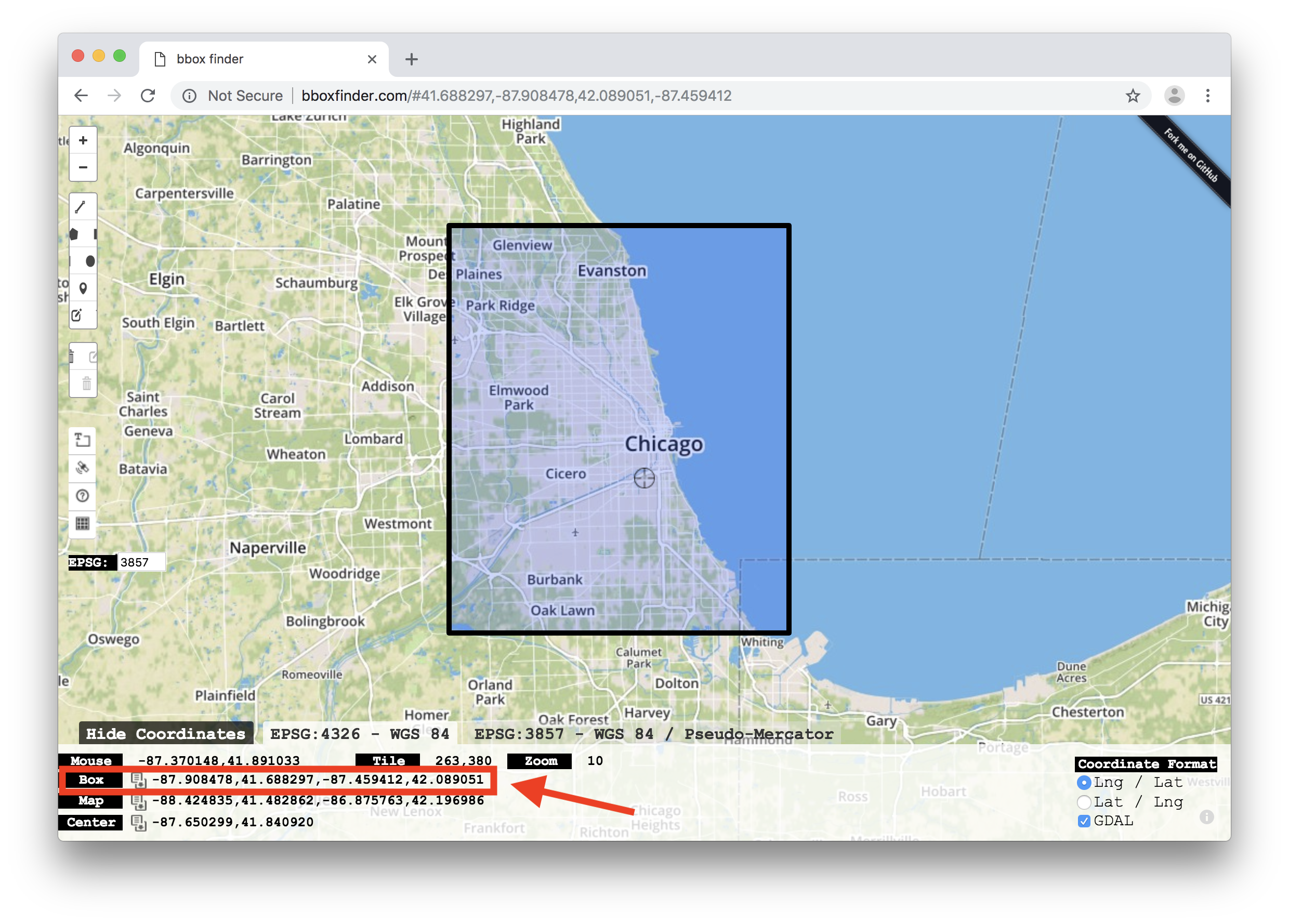 screenshot of Chicago bounding box