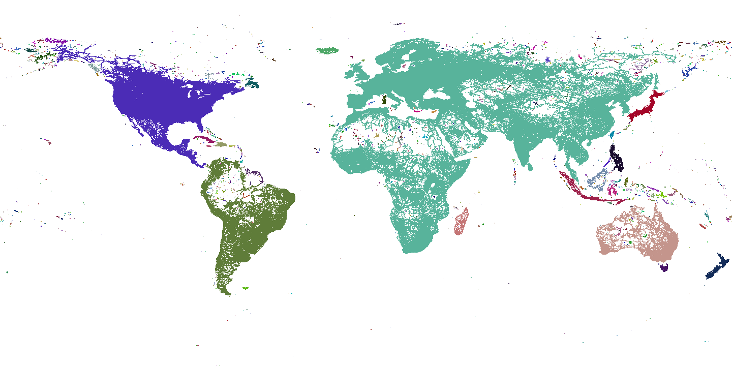 map of OpenStreetMap ways around the world