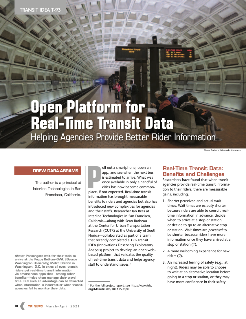 TR news article about open platform real-time transit data